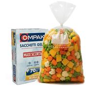 FRIO 70 Sacchetti Gelo Misura Grande 29x42 cm | Confezione Risparmio per Alimenti, Freezer e Cucina | Buste Congelatore con Laccetti ed Etichetta | Antistrappo e Resistenti, Maxi Scorta