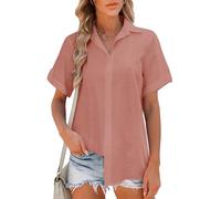 Friptspyg Camicette e Tuniche per Le Donne Camicia Casual a Maniche Corte Camicetta Estiva con Scollo a V 100% Cotone Camicia Camicetta Tinta Unita Top Eleganti,Fagiolo Rosso XL