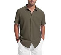 Friptspyg Camicia di Lino a Maniche Corte Uomo con Tasca E Bottoni Nascosti Perfetta per L'uso Casual Quotidiano O in Spiaggia