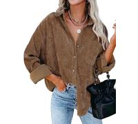 Friptspyg Camicia Lampa Chiffon Maniche Lunghe Donna Giacca Casual Camicia a Scollo a V Oversize Solida Camicetta Top Elegante con Tasca, Marrone XL