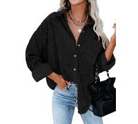 Friptspyg Camicia Lampa Chiffon Maniche Lunghe Donna Giacca Casual Camicia a Scollo a V Oversize Solida Camicetta Top Elegante con Tasca, Nero S