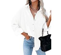 Friptspyg Camicia Lampa Chiffon Maniche Lunghe Donna Giacca Casual Camicia a Scollo a V Oversize Solida Camicetta Top Elegante con Tasca, Bianco M