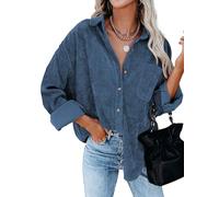 Friptspyg Camicia Lampa Chiffon Maniche Lunghe Donna Giacca Casual Camicia a Scollo a V Oversize Solida Camicetta Top Elegante con Tasca, Grigio Blu XL