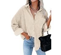 Friptspyg Camicia Lampa Chiffon Maniche Lunghe Donna Giacca Casual Camicia a Scollo a V Oversize Solida Camicetta Top Elegante con Tasca, Beige M