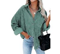 Friptspyg Camicia Lampa Chiffon Maniche Lunghe Donna Giacca Casual Camicia a Scollo a V Oversize Solida Camicetta Top Elegante con Tasca, Grigio Verde S