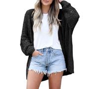 Friptspyg Cardigan Donna Manica Lunga Motivo Buchi Primavera Estate Spiaggia Tempo Libero e Viaggi Leggero, Nero L