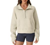 Friptspyg Donna Felpe Calde a Manica Lunga Pullover Invernale con Zip a Quarto e Tasca Grande, Khaki S