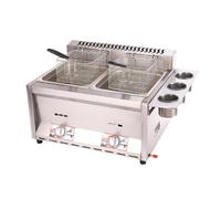 Friteuse à gaz Professionnelle GPL Commerciale a doppio serbatoio 2x8L Friggitrici olio in Acciaio Inox, per uso domestico e commerciale,potenza di fuoco regolabile,include cestini e coperchi