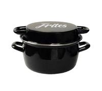 Friggitrice smaltata nera da 26 cm con cestello e coperchio in vetro