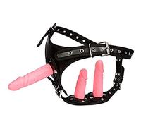 Fritosy Dildo Pink strap-on nero con cintura per imbracatura 3 dildo in silicone rimovibili, imbracatura di dimensioni regolabili punto G stimola il giocattolo del sesso del dildo coppie (allunga)