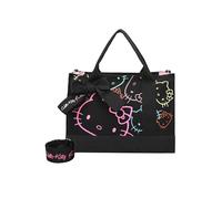 Fritzi Canvas Hello Kitty Tote Bag Limited Outline borsa shopper donna canvas a spalla capiente con cerniera uso quotidiano tempo libero lavoro shopping città 29,5 x 40 x 14 cm - Grigio, Nero