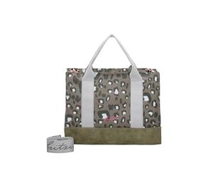 Fritzi Izzy Canvas Leo Jungle Shopper Donna Grande Borsa Tote in Cotone con Custodia Occhiali Rimovibile Vegan Stampa Leopardo Animalier per Spiaggia Città Festival Mare 36 x 50 x 16 cm, Verde
