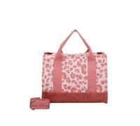 Fritzi Izzy Canvas Leo Shopper Donna Grande Borsa Tote in Cotone con Custodia Occhiali Rimovibile Vegan Stampa Leopardo Animalier per Spiaggia Città Festival Mare 36 x 50 x 16 cm - Rosa, Verde