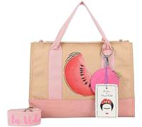 Fritzi x Frida Kahlo Tote Bag Limited Canvas borsa shopper donna grande canvas borsa a spalla capiente con cerniera borsa a mano lavoro shopping 29,5 x 40 x 14 cm - Rosa, Turchese, Beige, Viola, Verde