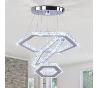 FRIXCHUR Lampada a Sospensione Cristallo 3 Anelli, Lampada LED Moderna a Sospensione, Lampada a Soffitto per Soggiorno, Camera, Sala Pranzo, Cucina, Corridoio (Luce Bianca Fredda)