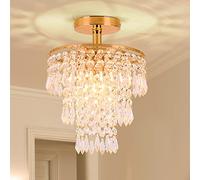 FRIXCHUR Mini Dimensioni Lampadario Di Cristallo Moderno Incasso Lampada Da Soffitto A 3 Livelli Gocce Di Pioggia Cristallo Decorazione Per Camera Da Letto Corridoio Soggiorno, Base E26, Oro