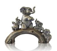 FriyGardcn Simpatiche statue di elefante giallo decorazione per la casa L'elefante portafortuna e i suoi tre bambini stanno giocando su un ponte di tronchi, ottimo regalo per gli amanti degli