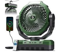 FRIZCOL Ventilatore da campeggio 3 in 1, portatile, ricaricabile, 24000 mAh, alimentato a batteria, con luce e telecomando, per interni, esterni, tenda, viaggi, pesca, cantiere, regali per uomini