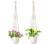 FRKNER Appendini per piante in macramè, 2 pezzi, in tessuto boho con perline di legno, fatti a mano, in corda di cotone, per appendere fioriere, vaso, senza nappe, 35 cm