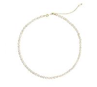 FRLUYNG Collana di perle da 39 cm, 4 mm, con catena a coda, piccola collana con perle d'acqua dolce, bianca, fatta a mano, vintage, per donne e ragazze