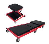Froadp 2 in 1 Sgabelli da Officina con Morbido Cuscino, Carrello da Officina in Metallo con 6 Ruote Girevoli a 360°, Sedia a Rotelle da Officina Pieghevole, Portata Fino a 150 kg(92x44x12cm)