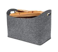 Froadp 2 Pezzi Cestino in Feltro per Legna da Ardere, Borsa Pieghevole Portalegna per Camino con Manico Rinforzato, Cestello Portaoggetti per Caminetto da Interno, Fino a 60kg (Grigio Medio)