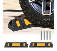 Froadp 2 Pezzi Cuscinetto Ruota di Parcheggio in Gomma Parcheggio con Striscia Riflettente Giallo Protezione Contro Collisioni Aiuto al Parcheggio Cuneo Ruota per Parcheggio e Garage