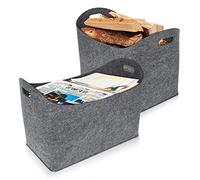 Froadp 2 Pezzi Feltro Borsa per Legna da Ardere Sacchetti in Feltro Capacità di Carico Fino a 60KG Non Tessuto Giocattolo Pieghevole Borse per Caminetto Resistente Cesti di Legno (Grigio Medio)