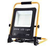 Froadp 200W Faretto da costruzione LED con supporto a staffa pieghevole e spina del cavo di alimentazione da 3 m alloggiamento in alluminio faro da lavoro Proiettore impermeabile IP66(bianco caldo)