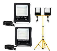 Froadp 2x200W Lampada Lavoro con Treppiede Faretto da Cantiere con Alloggiamento in Alluminio Cavo di Alimentazione da 3m e Spina Europea Proiettore Impermeabile IP66 Contro i Fulmini(Bianco Freddo)