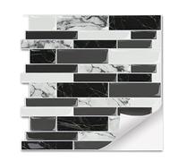 Froadp 30x30cm PVC Adesivi per Piastrelle Autoadesive Pellicola Decorativa Mattonelle Adesiva Ottica per Pareti Mosaico Decorazione Motivo Muro per Cucina Bagno Soggiorno(10 Pezzi, Bianco e nero)