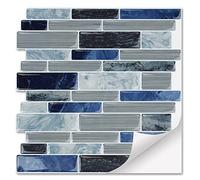 Froadp 30x30cm PVC Adesivi per Piastrelle Autoadesive Pellicola Decorativa Mattonelle Adesiva Ottica per Pareti Mosaico Decorazione Motivo Muro per Cucina Bagno Soggiorno(10 Pezzi, Grigio-blu)