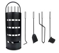 Froadp 5 pezzi Attrezzi per Camino in Acciaio Inossidabile Strumenti per Caminetti include Spazzole, Pinza, Ganci, Paletta e Supporto Stufa a Legna Set di Utensili Caminetto per Cucina Casa (Nero)