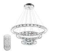 Froadp 72W Lampada a Sospensione a tre Anelli in Cristallo, Dimmerabile LED Moderni Lampadario para Camera da Letto e Cucina e Sala da Pranzo e Corridoio e Soggiorno, Ø20cm + Ø40cm + Ø60cm