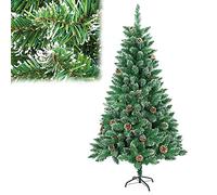 Froadp Albero di Natale Artificiale 210 cm PVC Albero di Decorazione con Supporto Albero di Natale con Effetto Neve e Pigne Decorazione Natalizia Albero di Natale Artificiale per Interni ed Esterni