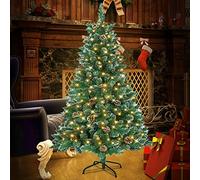 Froadp Albero di Natale artificiale da 150 cm in PVC, illuminato con effetto neve, smontabile con 367 rami, supporto per albero di Natale ignifugo per decorazioni natalizie in interni (180 LED)