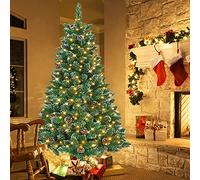 Froadp Albero di Natale artificiale da 180 cm in PVC, illuminato con effetto neve, smontabile con 570 rami, supporto per albero di Natale ignifugo per decorazioni natalizie in interni (250 LED)