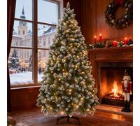 Froadp Albero di Natale artificiale in PVC, 240 cm, effetto neve, estraibile, con 1220 rami, ignifugo, per interni, decorazione natalizia (440 LED)