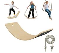 Froadp Balance Board in legno con corda extra lunga da 3 m, per bambini a partire dai 3 anni e adulti, giocattolo in legno fino a 100 kg, 82 x 30 x 19 cm, con tappetini antiscivolo in EVA, colore nero