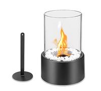 Froadp Caminetti a Etanolo Camino da Tavolo Portatile a Bioetanolo con Vetro, Acciaio Base e Pietre Deco Bianche Ø16x27cm Lanterna Rotonda Stufa da Patio Fuoco Deco Biocamino per Interni ed Esterni