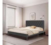 Froadp Letto imbottito 140 x 200 cm - Struttura matrimoniale con doghe in legno in ecopelle testiera imbottita con bottoni, struttura per letto da camera da letto, design moderno (nero)