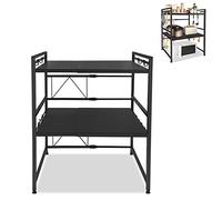 Froadp Scaffale per microonde a 3 livelli, espandibile con 8 ganci, in metallo, per forno a microonde, da cucina, per cucina