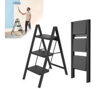 Froadp Scala a gradini, 3 livelli, pieghevole, antiscivolo, in ferro, pieghevole, multifunzionale, sgabello, scala domestica, per casa, cucina ed esterno, portata fino a 250 kg