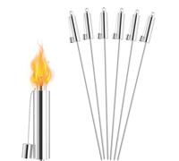 Froadp Set di 6 torce da giardino per esterni, olio da 330 ml, in acciaio inox, 115 cm, a lunga durata, per olio di paraffina, olio vegetale, olio di citronella, cherosene (argento)