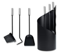 Froadp Set di Attizzatoi per Caminetto Manico in Acciaio Inox da 4 Pezzi Accessori per Caminetti Moderni con Pinze Pale Bastoni da Ardere Spazzole Piedistallo Rotondo per Caminetti da Interno (Noir)