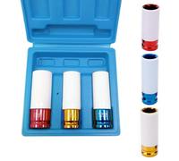 Froadp Set di chiavi a bussola, 3 pezzi, inserti resistenti in CR-MO, dadi con protezione del cerchione, manicotto in plastica, avvitatore a percussione da 1/2", 17 mm, 19 mm, 21 mm, per il cambio di
