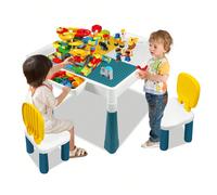 Froadp Set Tavolo per Bambini con Sedie Tavolo da Gioco per Bambini dai 3 Anni in su con Cubi da Costruire, Scatola Portaoggetti e Piano Tavolo Multifunzionale a Doppia Faccia Regolabile in Altezza pe