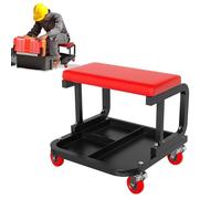 Froadp Sgabello da officina con ruote e ripiano, in PP e ferro, per officina, garage, riparazione auto e macchine, portata fino a 150 kg (rettangolare)