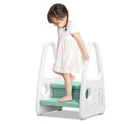 Froadp Sgabello per Bambini in Plastica con 2 Gradini Scaletta Alzabimbo Antiscivolo Struttura Piramidale Torre di Apprendimento per Cucina Bagno Cameretta Capacità di Carico 50kg (Verde)