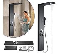 Froadp Sistema Doccia a Pioggia Pannello in Acciaio Inox Spazzolato Montaggio a Parete set Doccia con Doccia Idromassaggio Cascata e set Doccia Doccetta Lusso per Bagno (Nero Opaco)